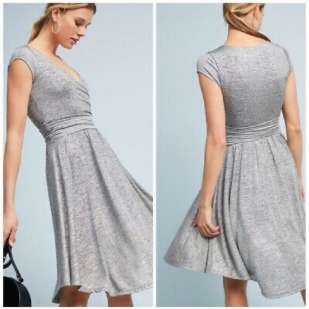 Anthropologie Maeve Tamara Silver Faux Wrap Dress Size Small